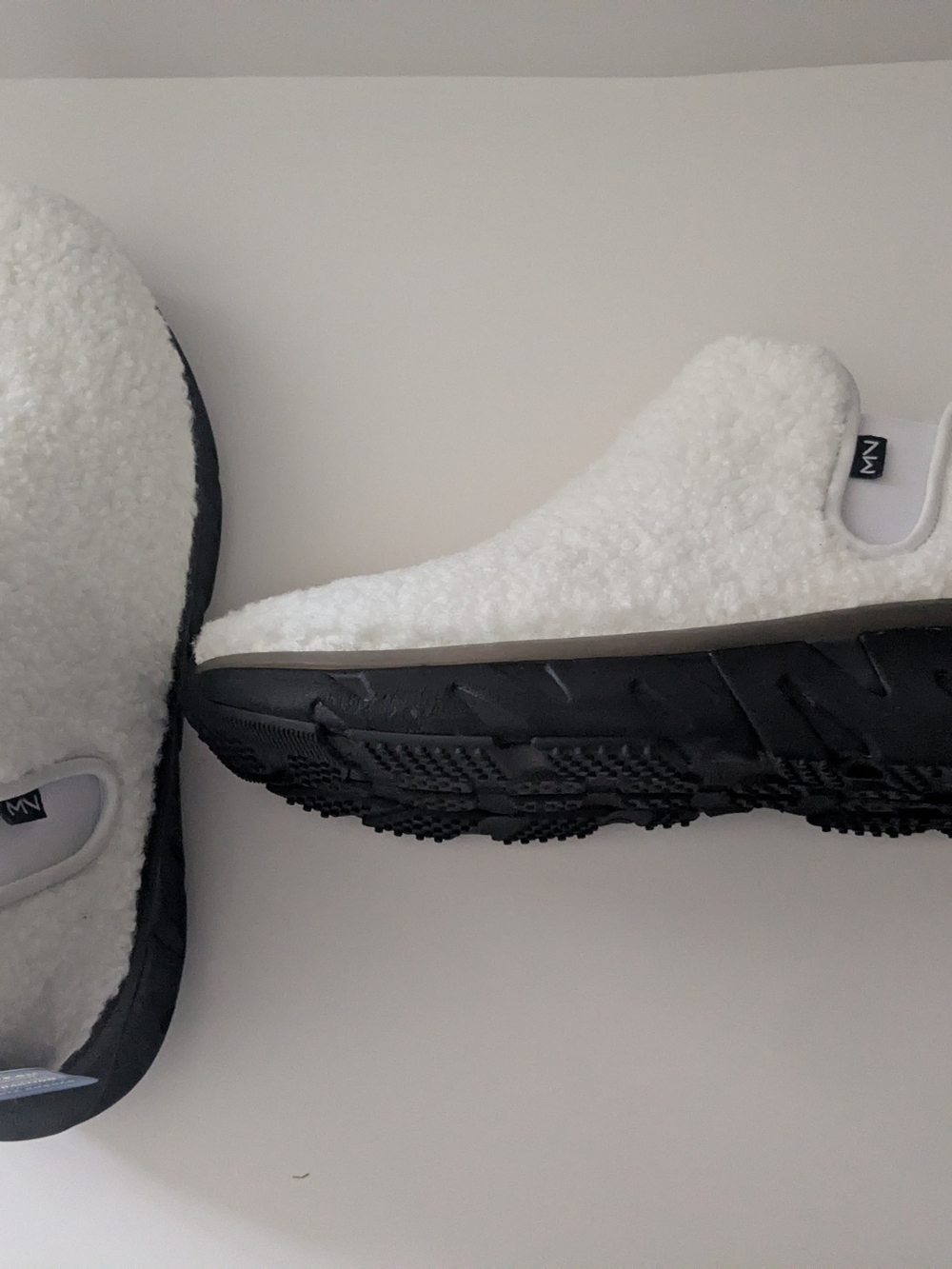 Mark Nason Women's 7.5 White Sherpa Slip-On Booties with Black Sole
